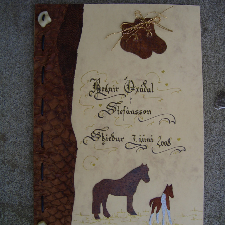 Myndanr. Z7 Skírnargestabók, skreytt með roði. Stærð A4, 10 blöð með forsíðu, lítil bæn skrautskrifuð innaní.